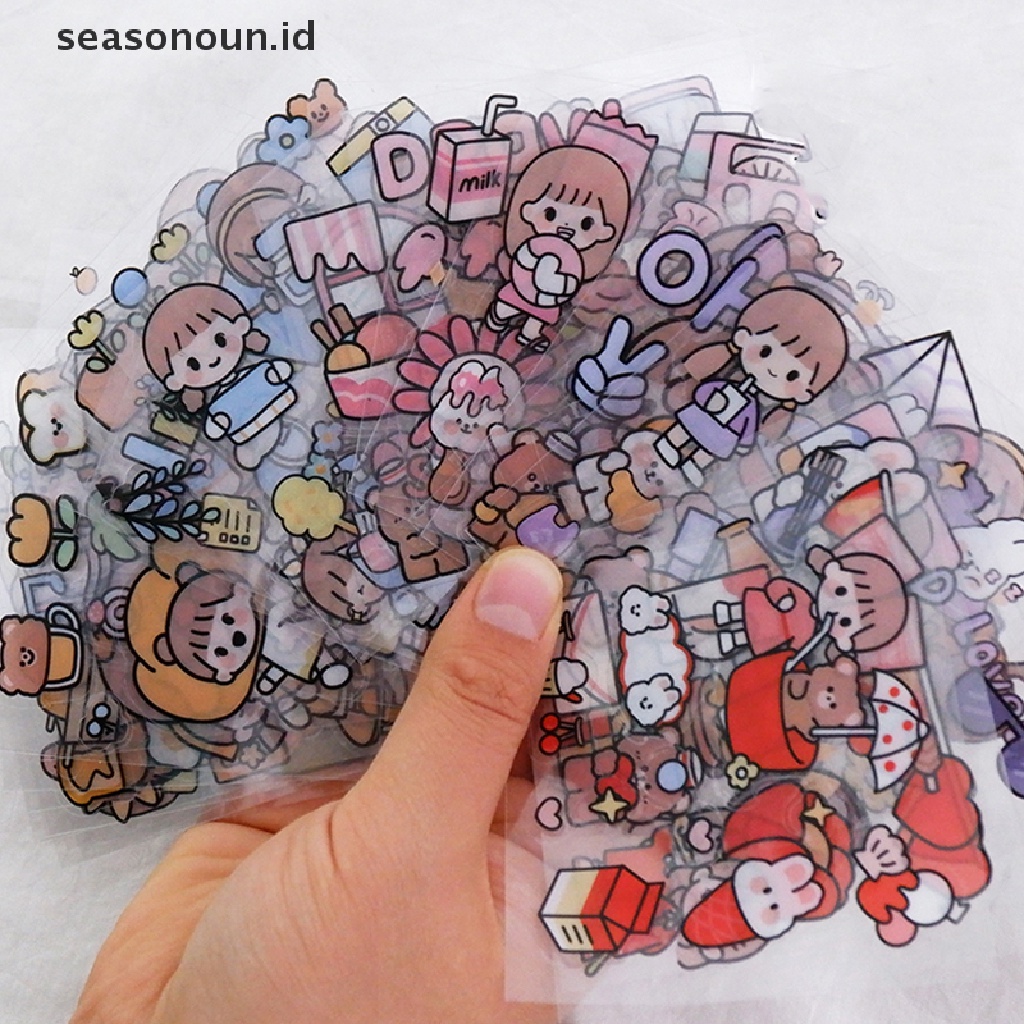 Seasonoun 20lembar Girl Journal Sticker Gift Box PET Kawaii Alat Tulis Scrapbooking.