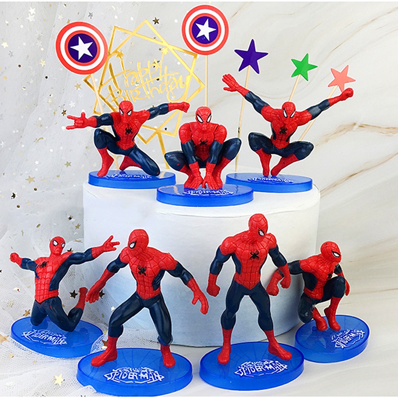 7pcs/set Action Figure Anime Marvel Spiderman Avengers Super Hero Venom Koleksi Model Mainan