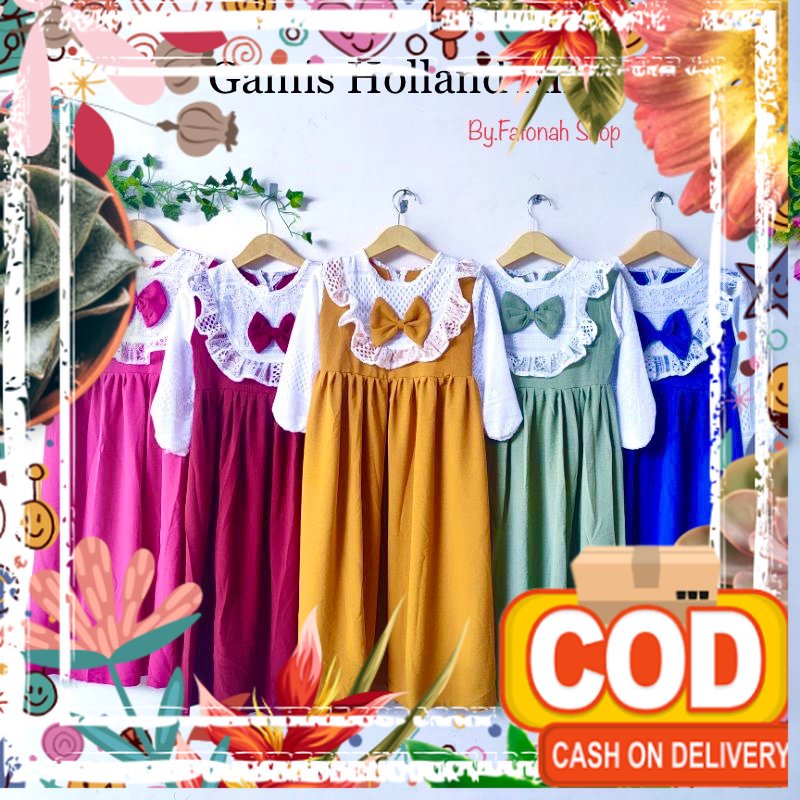 Gamis Anak 4 5 6 7 Tahun Anak Cewek Perempuan Gamis Set muslim Gamis combi brokat putih pita crinkle