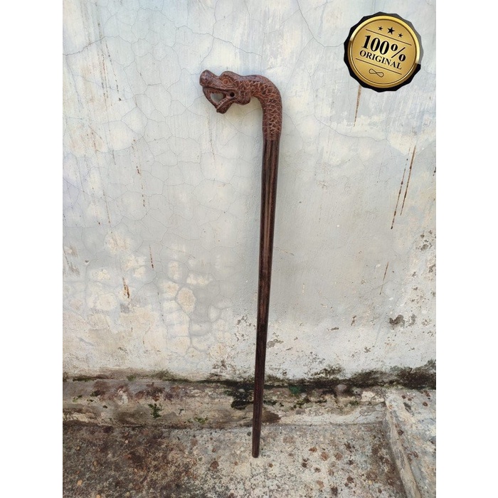 Tongkat Jalan Kayu Galih Asem Ukir Ular Kualitas Premium