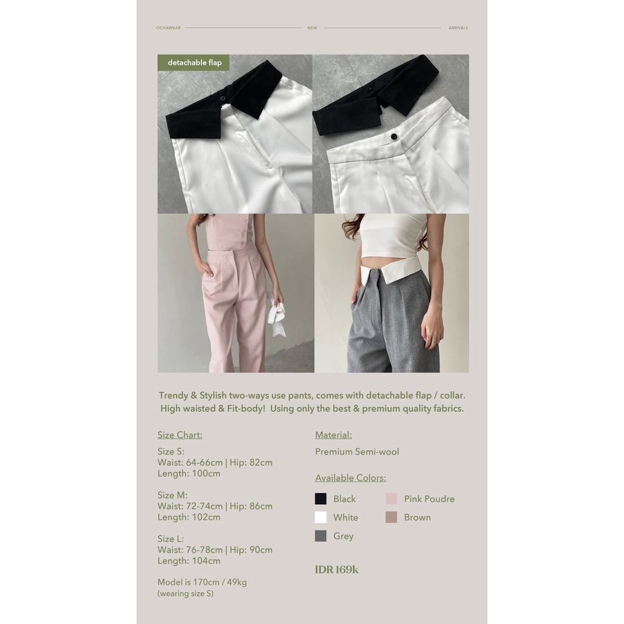 Marsha Two Ways Pants - Ocha Wear  High Waist Cullote with Collar