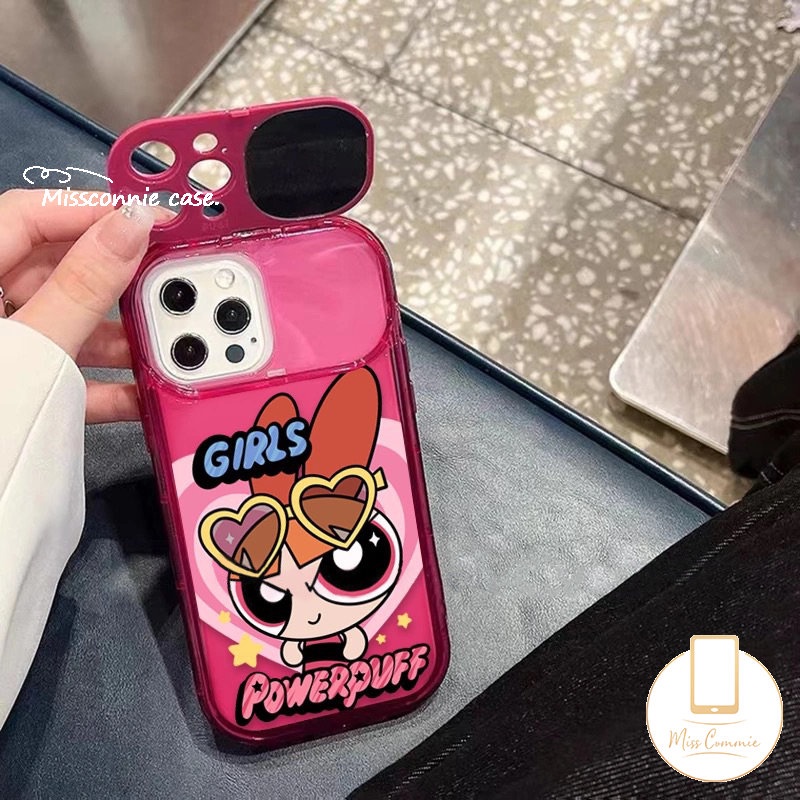 IPHONE Kartun The Powerpuff Girls Case Kompatibel Untuk Iphone11Xr 7 8 14 Plus 11 14 13 12 Pro MAX X XS MAX SE 2020 Ins Kreatif Flip Make Up Cermin Shockproof Lembut TPU Cover