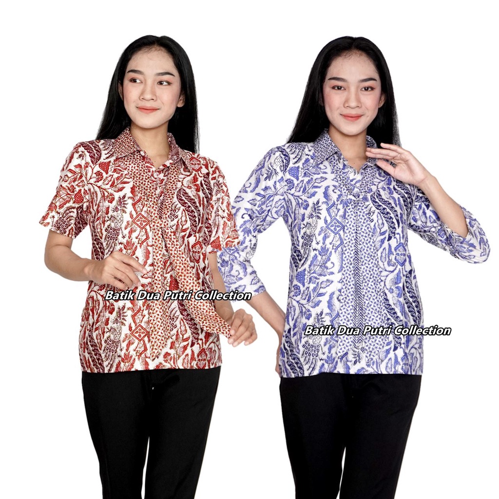 Blouse Batik Wanita Atasan Batik Berdasi Lengan Pendek Dan 7/8 Batik Dua Putri Collection