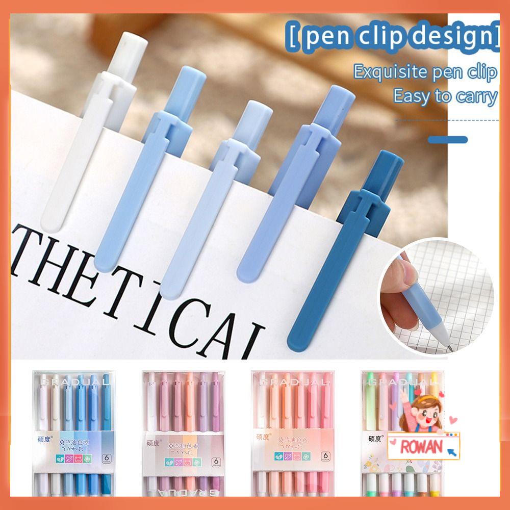 R-flower 6Pcs/Set Pena Gel Perlengkapan Kantor Sekolah Gaya Mutil Dengan Klip Alat Tulisan Tinta Hitam Tekan Type Signature Pen
