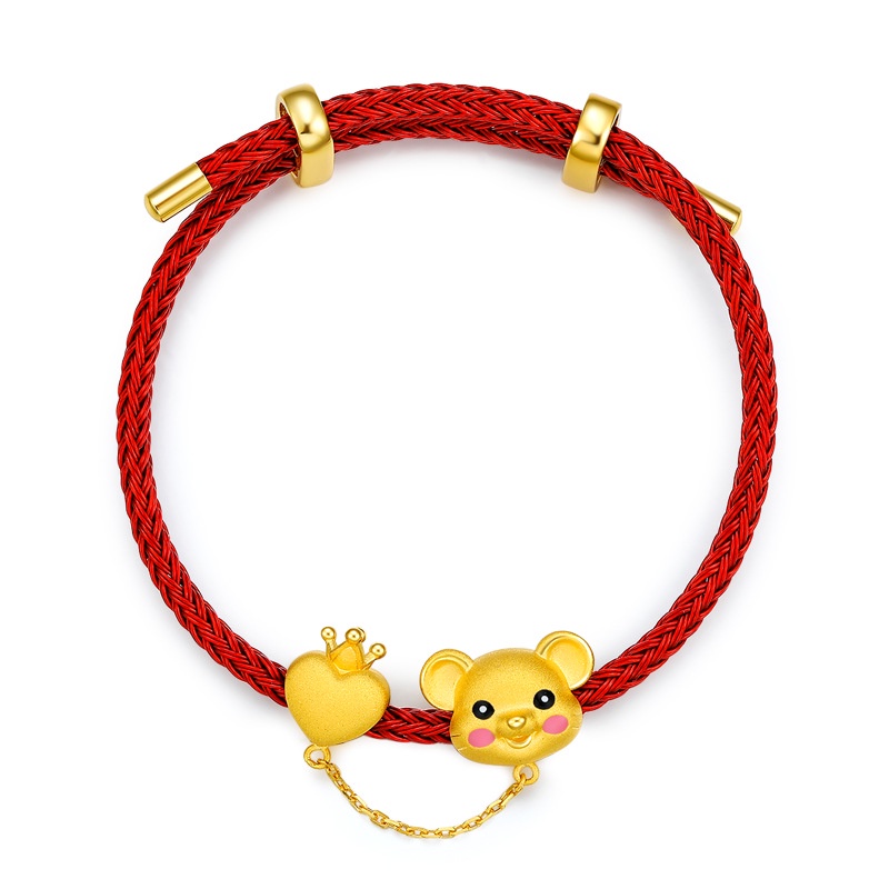 Goldkingdom Aksesoris Perhiasan Fashion Ready Stock Berbentuk Hati Mahkota Mouse Berlapis Emas Asli Kadar 375 Gelang Wanita 3D Keras Emas Asli Kadar 375 Natal Gelang Tikus Adalah Gelang Tikus