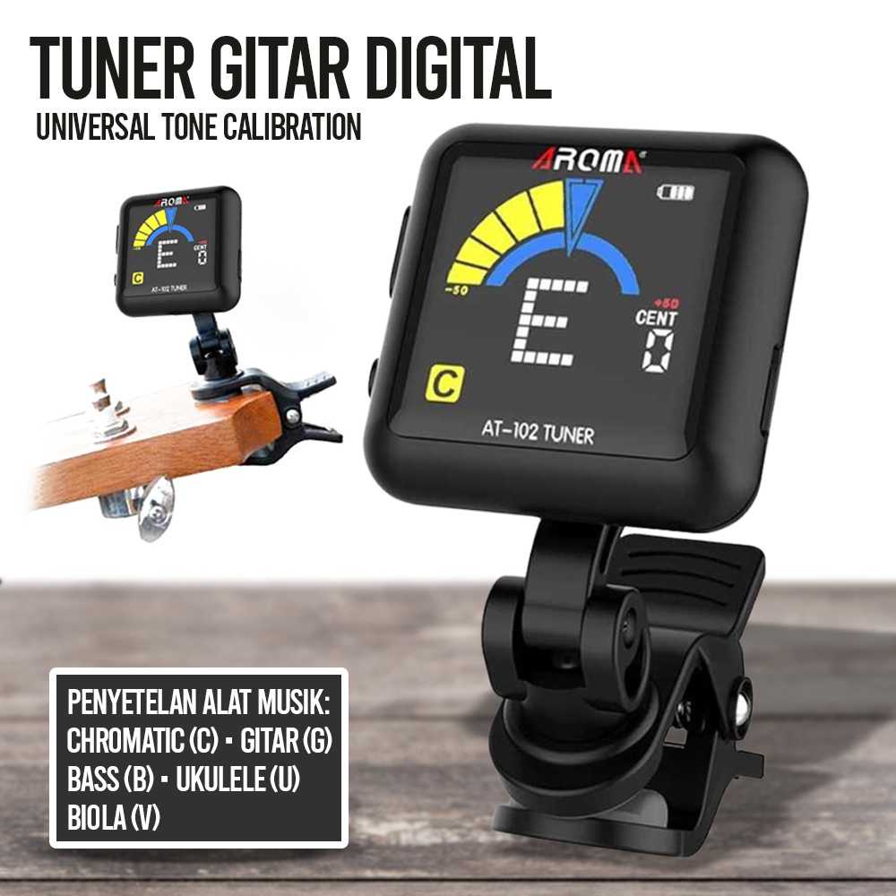 AROMA Tuner Gitar Digital Chromatic Universal Tone Calibration - AT-102 ( Mughnii )