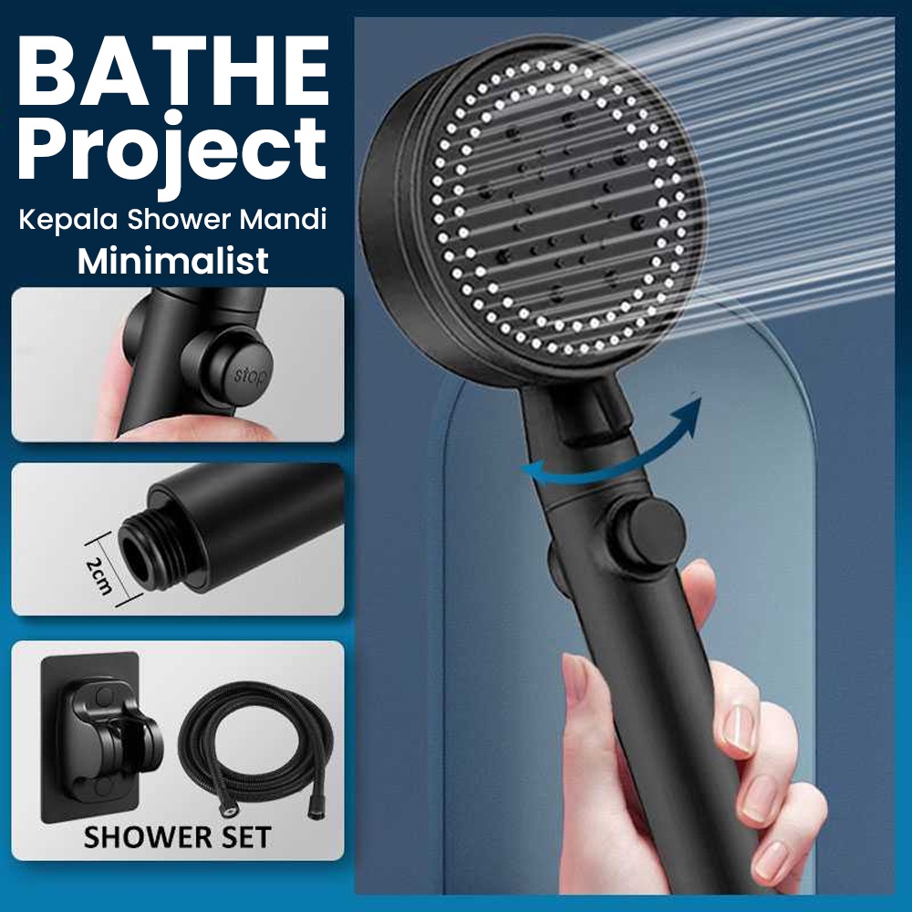 Shower Mandi High Pressure with Holder &amp; Selang - K003 - Black