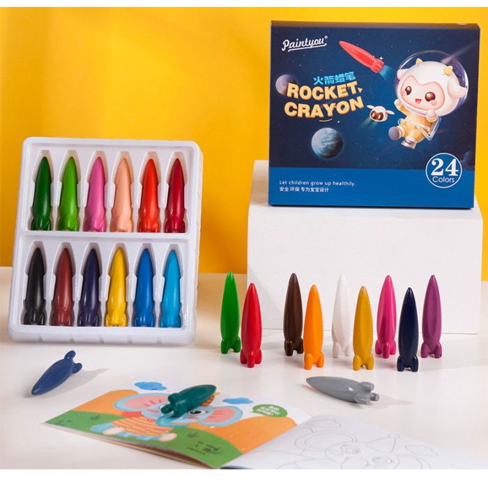 

[LOGU] Crayon plastik roket anak, Krayon cat plastik model, Plastic Crayon