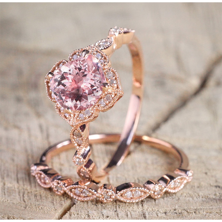 Goldkingdom Aksesoris Perhiasan Fashion Ready Stock Wanita Eropa Dan Amerika Rose Gold Plated Ring Square Set Ring Engagement Ring Micro Bertatahkan