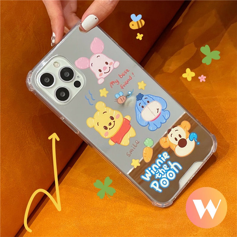 IPHONE Kartun Disney Winnie The Pooh Manyo Case Kompatibel Untuk Iphone11 13 12 Pro Max 7Plus XR X XS Max8 7 Plus SE 2020 Toy Story Lucu Alien Make Up Mirror Phone Cover