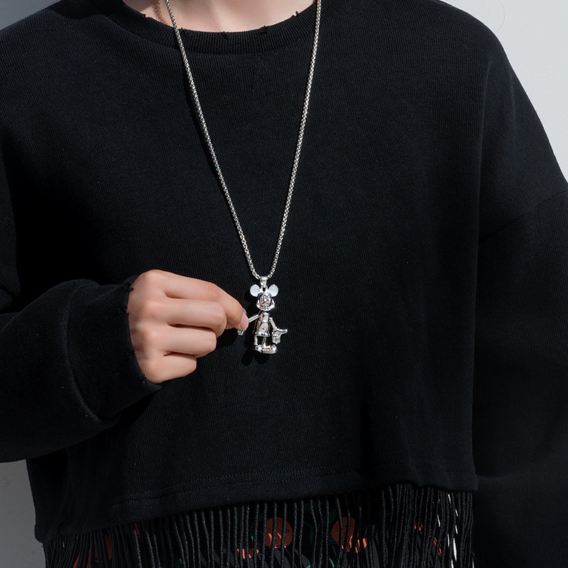 Kalung Hip Hop Panjang Pria Baja Titanium Street Sweater Rantai Influencer Perempuan Trendi Disc Liontin Bergerak ins Com