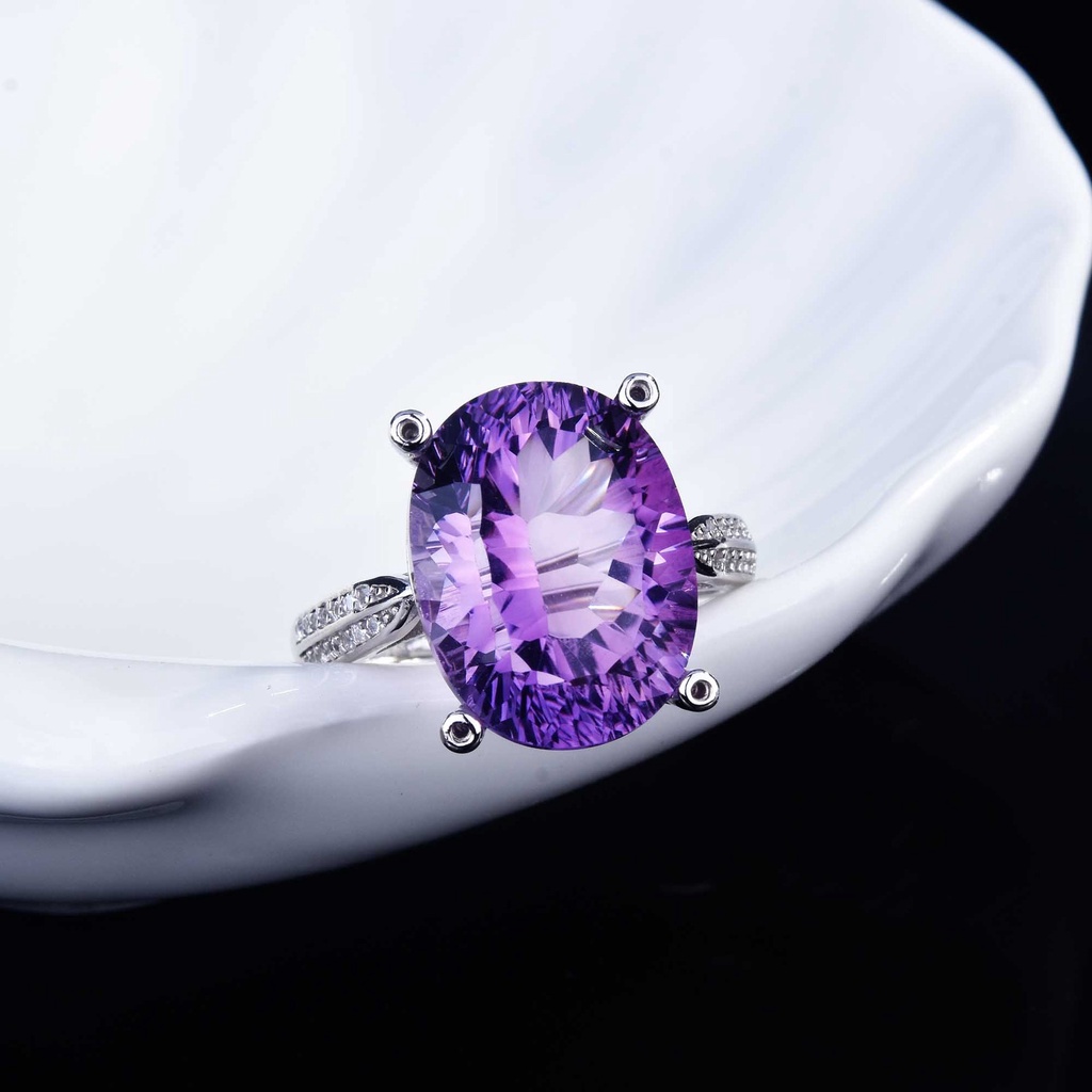 Goldkingdom Fashion Perhiasan Aksesoris Ready Stock Desain Kecil Perak Set Milenium Potong Amethyst Terbuka Cincin Permata Telanjang Batu Set Natural Amethyst Ring