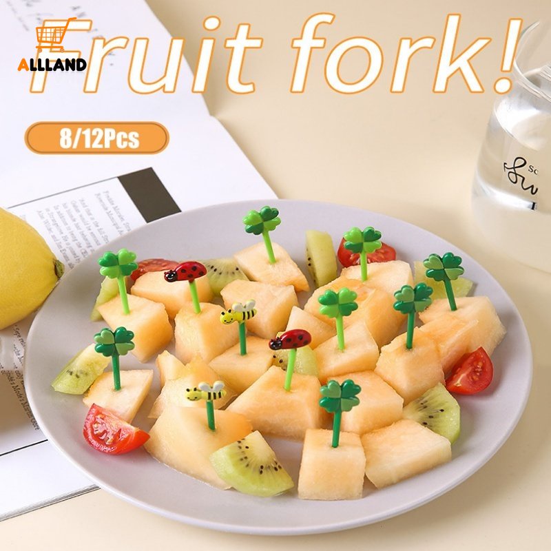 8/12pcs Garpu Buah Mini/Tusuk Gigi Buah Plastik Food Grade/Kartun Anak Kue Dessert Forks Lunch Box Decor Aksesoris