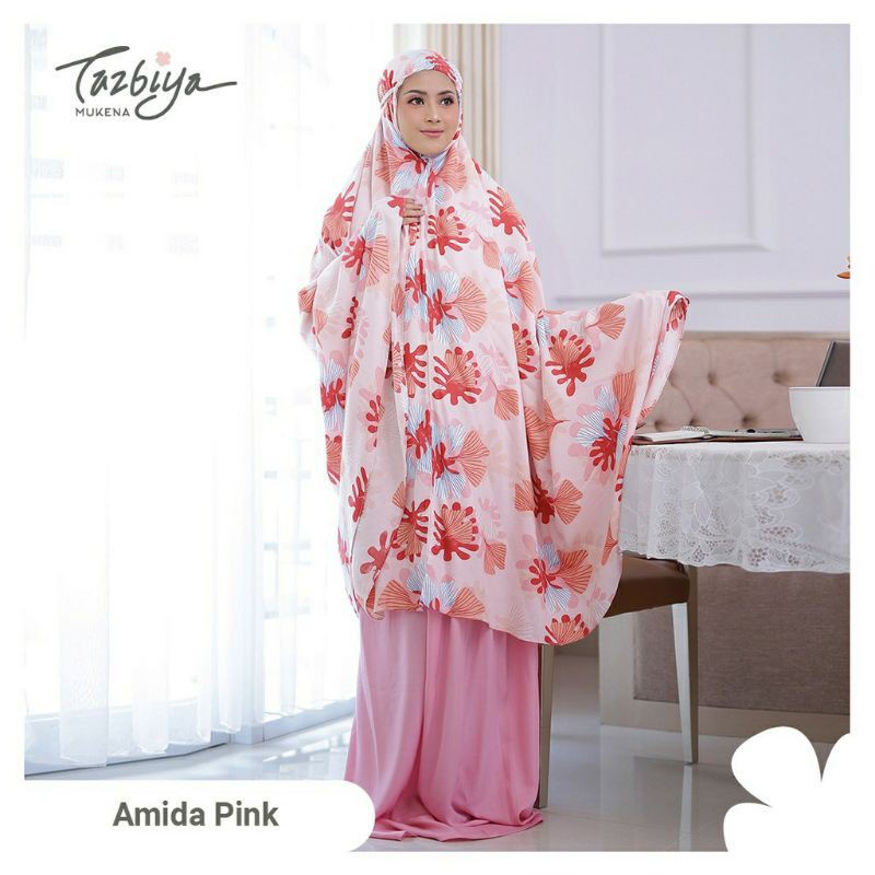 Mukena Tazbiya Cantik/Mukena Tazkia Jumbo Dewasa Katun Rayon Motif Amida Pink/Blue/Orange