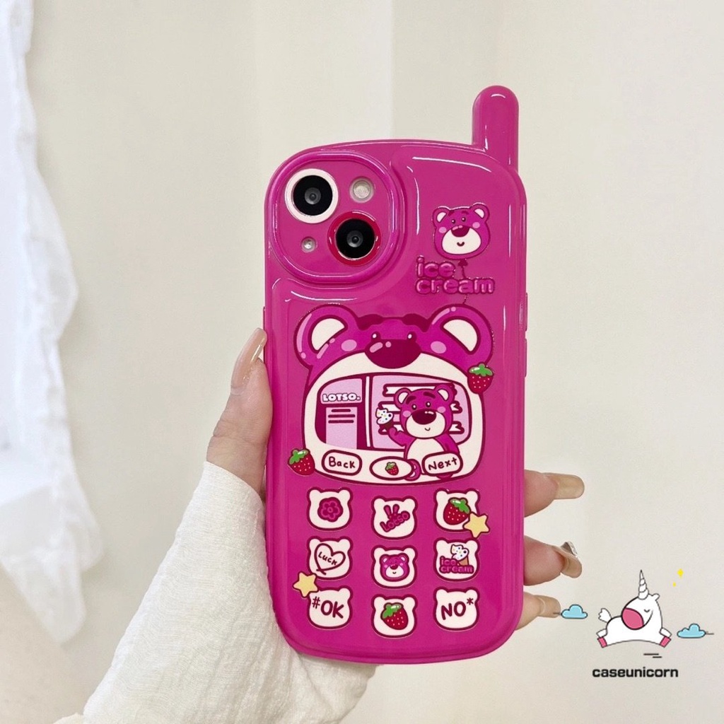 IPHONE Kompatibel Untuk Iphone11 7 8 Plus XR 13 14 12 11 Pro MAX X XS MAX SE 2020 Kartun Lucu Strawberry Bear Manyo Kepribadian Retro Bentuk Ponsel Lembut Glossy Phone Case