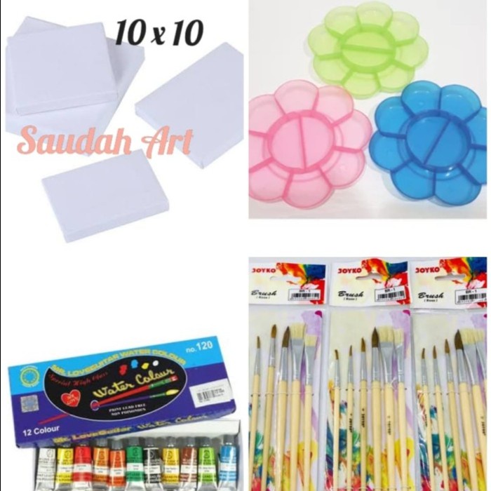 

DISKON WARNA/ Paket Kanvas Lukis (kanvas 10x10,kuas,palet,cat air)