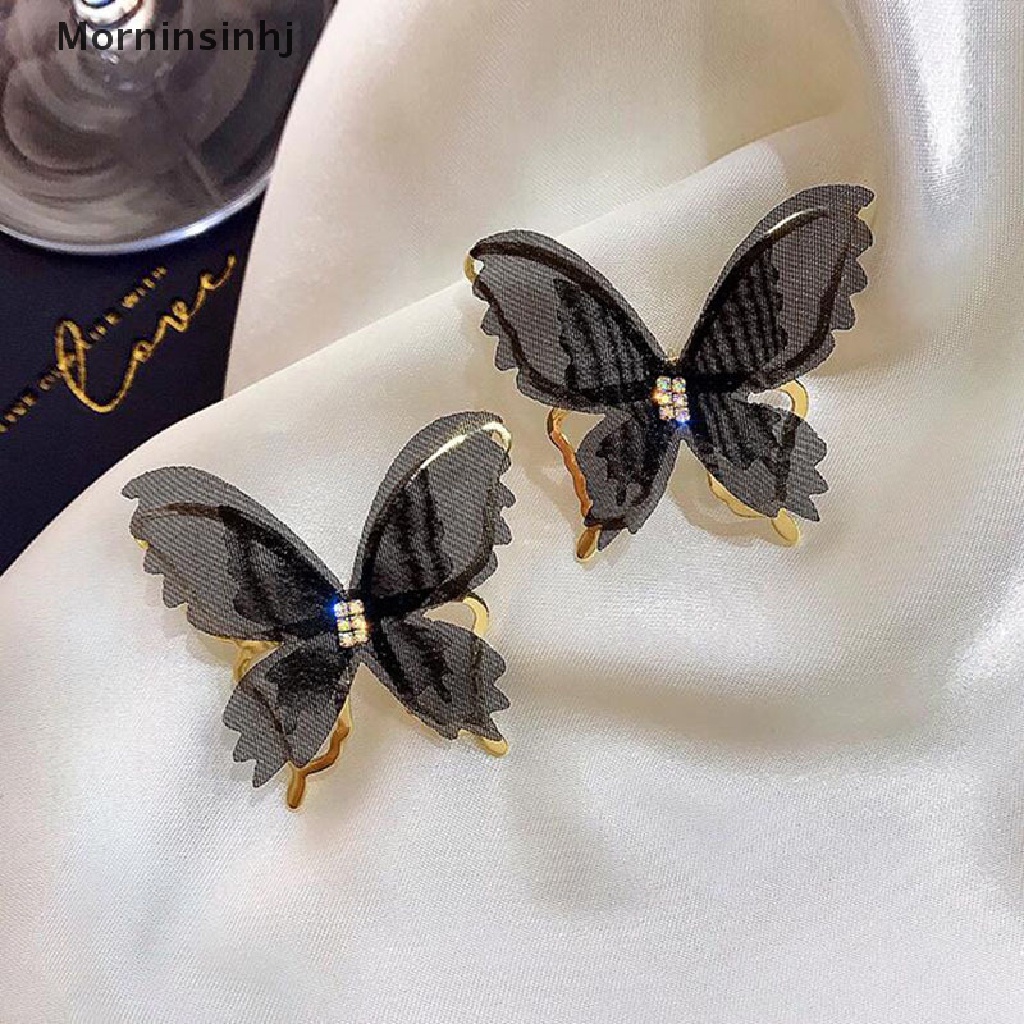 Mornin Anting Kupu-Kupu Jala Besar Romantis Tulle Hewan Hitam Putih Butterfly Stud Earrings Pesta Pernikahan Fashion Perhiasan id