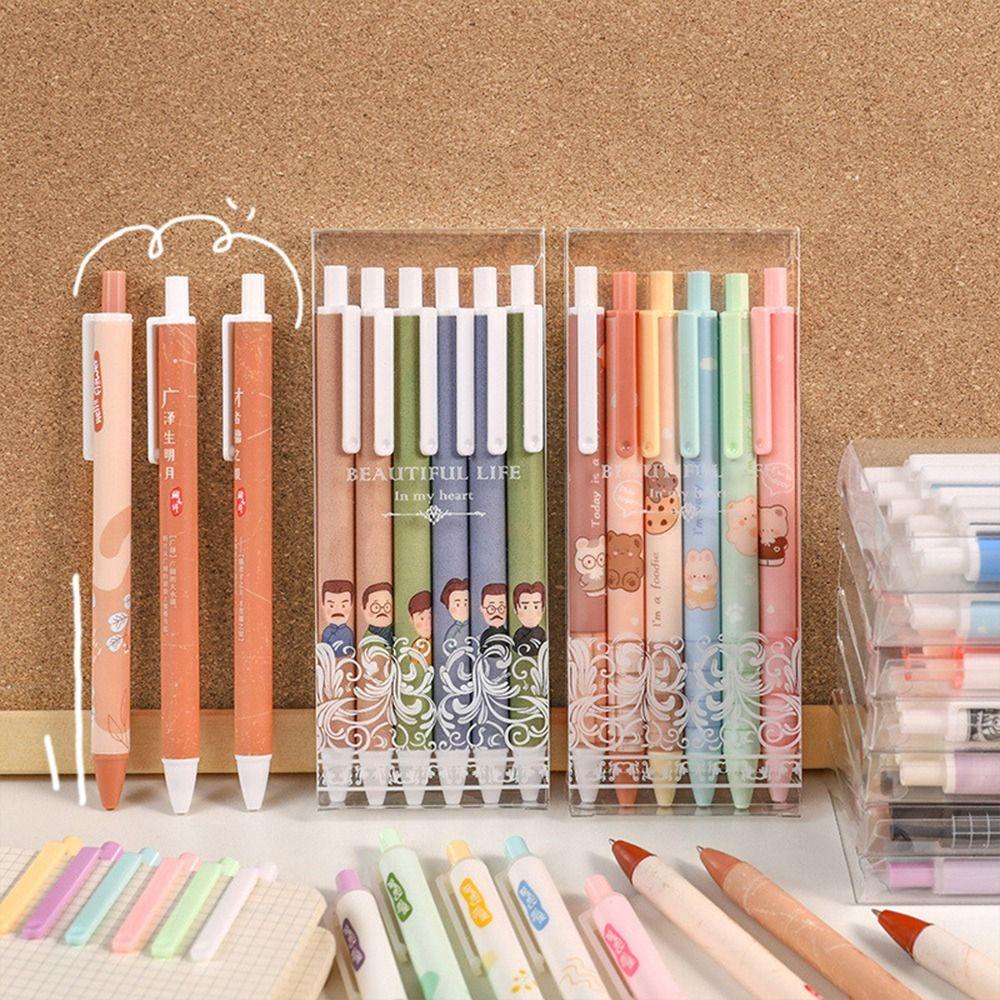 Agustin 0.5mm Gel Pen Set Kawaii 6 Pcs/box Siging Tulisan Pen Perlengkapan Kantor Tinta Hitam Mahasiswa Netral Gel Pen