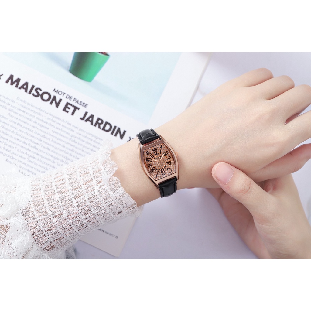 RRNS 185 Jam Tangan Strap PU Analog Casual Gaya Retro Untuk Wanita Watch Korean Fashion