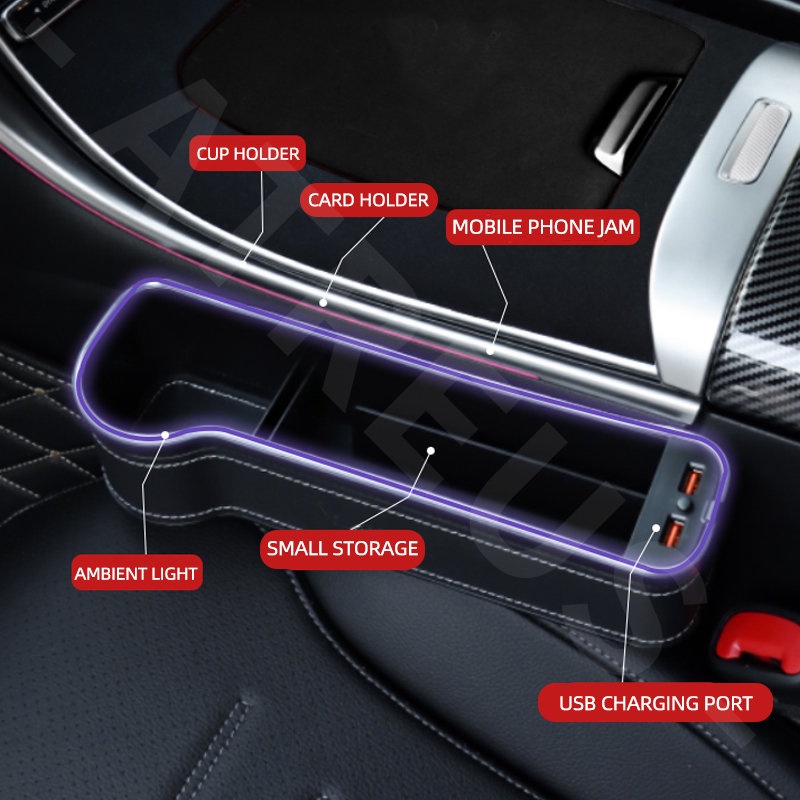 Hyundai Kotak Penyimpanan Celah Jok Mobil LED Dengan port charging Seat Side Gap Slit Pocket Storage Untuk Getz Accent Atoz i20 Trajet H1 i10 Kona Santa Fe