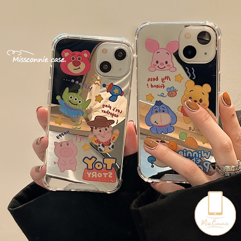 Case Cermin Make Up Kartun Disney Manyo Winnie The Pooh Kompatibel Untuk IPhone 7plus XR 8plus 11 12 13 Pro MAX 11 Pro Max7 8 Plus X XS MAX SE Toy Story Lucu Shockproof TPU Cover