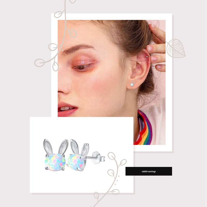 Rabbit Opal Ear Studs2023Anting Korea Baru Earing Berlian Fashion Aksesoris Cewek