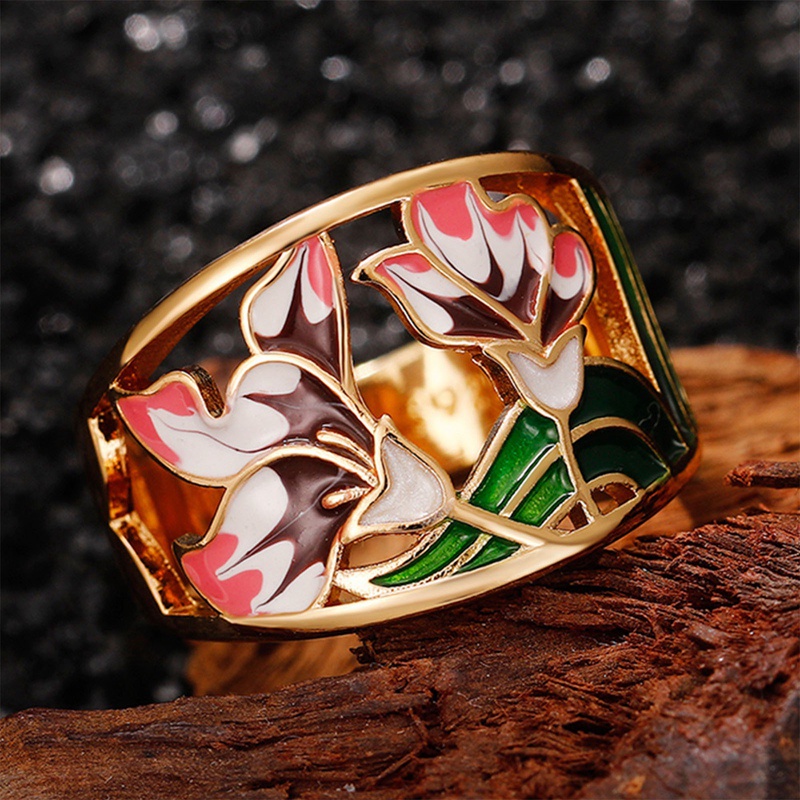 Cincin Bunga Enamel Buatan Tangan Kreatif Wanita Untuk Pesta Upacara Pernikahan Warna Cerah Perhiasan Jari Fashion