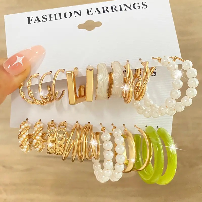 Set Anting Mutiara Emas Mewah Untuk Wanita Fashion Hati Kupu-Kupu Hoop Earring Perhiasan Aksesoris