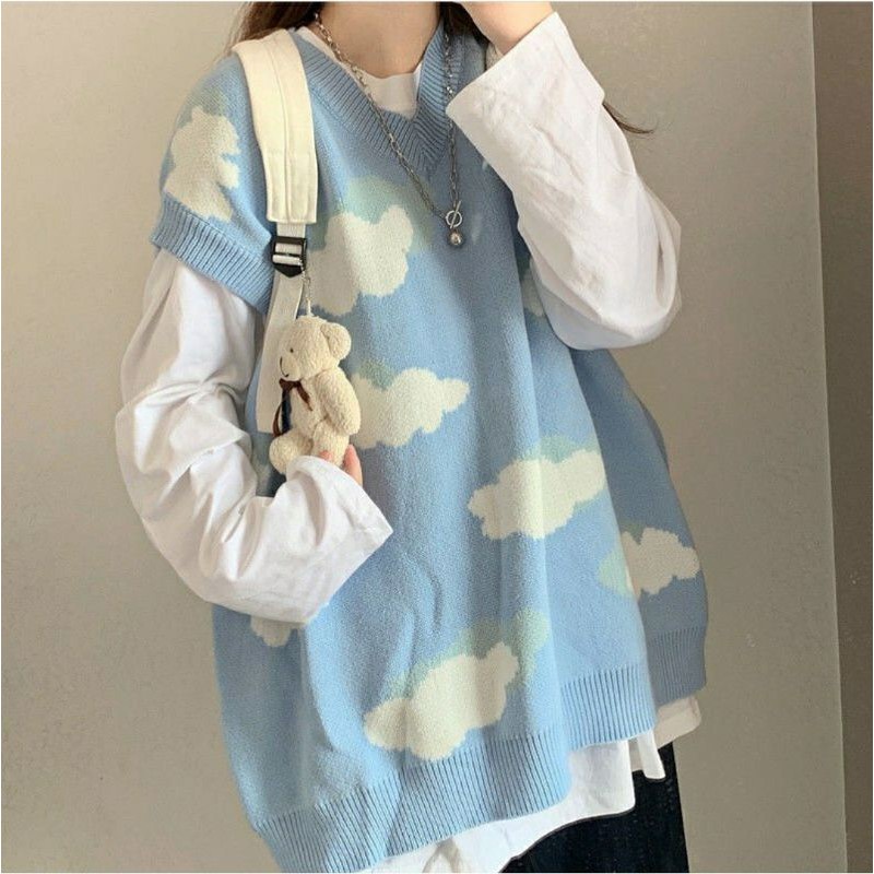 IMPORT WINTER WOMAN CLOUDI KNIT VEST KNITWEAR OUTERWEAR KOREAN STYLE ROMPI RAJUT WANITA MUSIM DINGIN