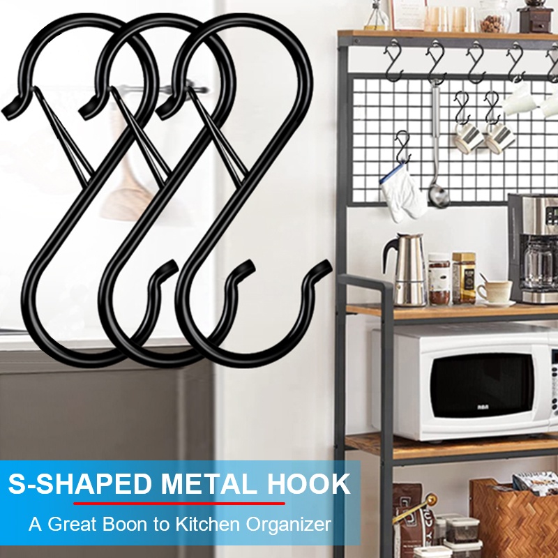 Heavy Duty S-shaped Hanging Hook Metal Windproof Hook Dengan Gesper Pengaman Dapur Kamar Mandi Taman Lemari Rak Penyimpanan Multifungsi Alat Organizer Rumah