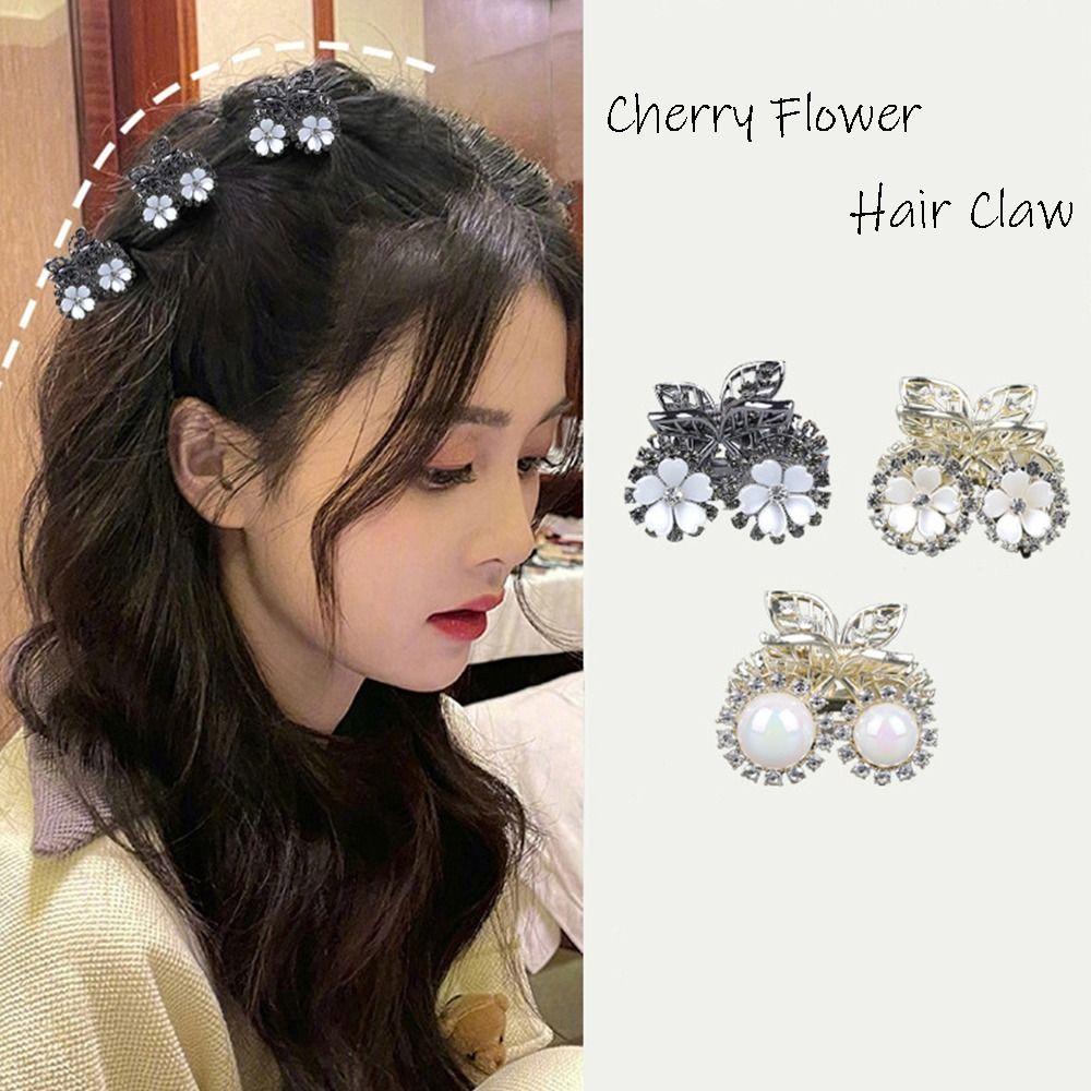 Mxbeauty Cherry Hair Clip Retro Vintage Bunga Rambut Sanggul Tetap Klip Elegan Hiu Grab Clip Small Hair Claw