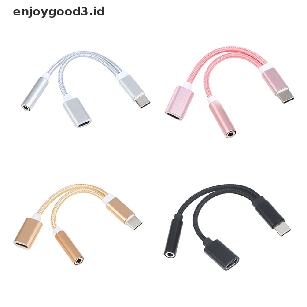 [Rready Stock] 2in1 Tipe-C Ke 3.5mm Headphone Audio Jack Charging Cable Adapter USB-C Converter Earphone Untuk Ponsel (ID)