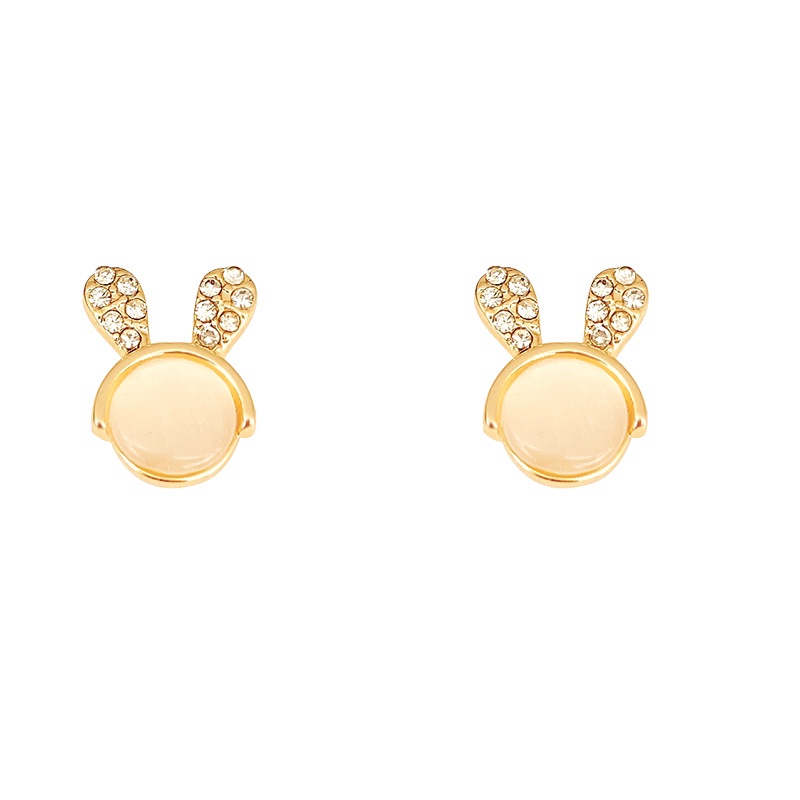 Korean Fashion Opal Diamond Rabbit Stud Earrings for Women