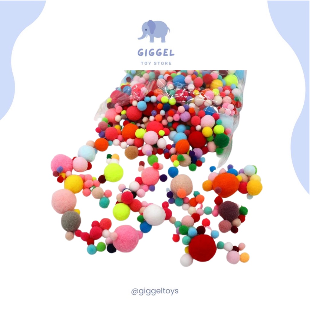 [ Giggel ] POMPOM 3cm 2cm/ bola bulu sorting color mengenal warna /bola bulu untuk menghitung/ sensory toys/ mainan anak