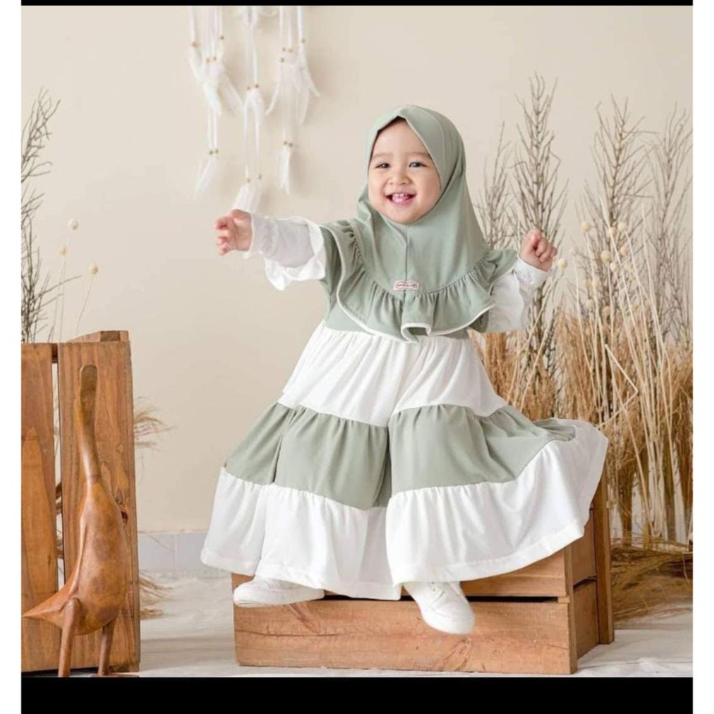 Satu Set Jilbab Baju Kekinian Gamis Anak Perempuan Terbaru Import Hijab Games Tanggung Murah Lebaran