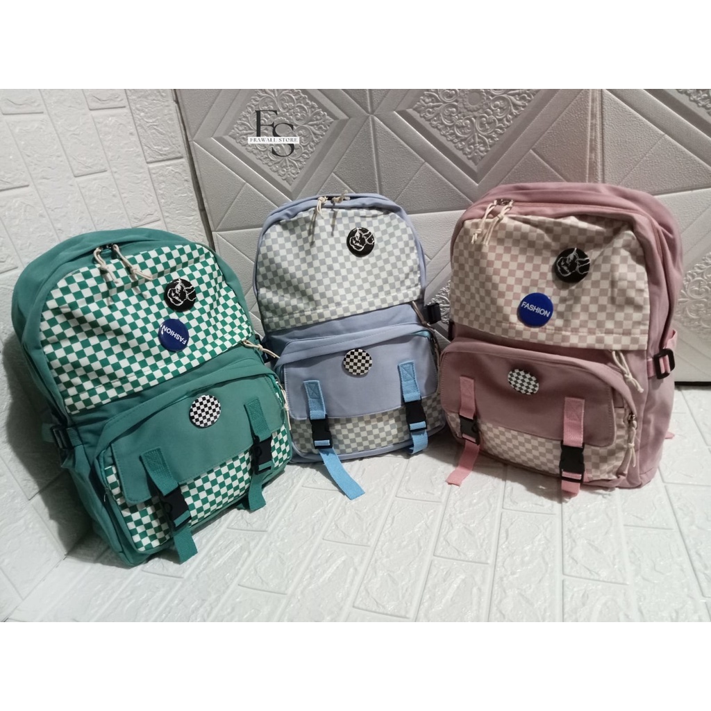 Frawall Tas Sekolah Anak Perempuan Tas Ransel Import Motif Kotak