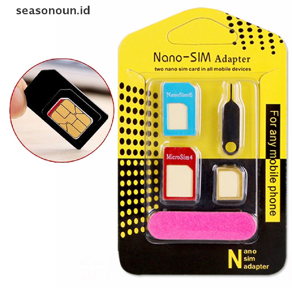 Seasonoun 5in1 Sim Card Adapter Kartu Holder Metal Dengan Sander Open Tray Untuk Semua Smartphone Konversi slot Standard/Nano/Micro.