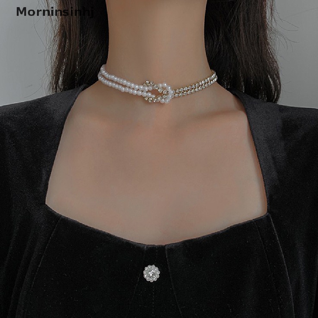 Mornin Kalung Choker Kristal Mutiara Gaya Korea Untuk Wanita Rantai Pendek Berlian Imitasi Kalung Pernyataan Pesta Perhiasan Hadiah Yang Indah id