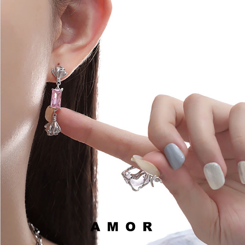 Anting Batu Alam Anting Fashion Zirkon Asimetris