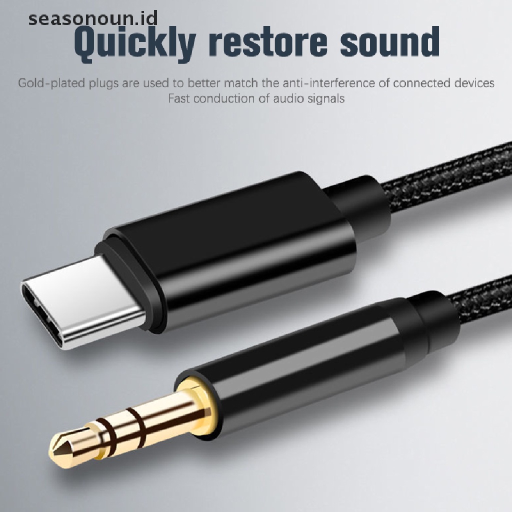 Seasonoun Usb Type C To 3.5mm Aux Audio Cable Headset Speaker Headphone Jack Adapter Mobil Aux Untuk Huawei Xiaomi Oppo Vivo.