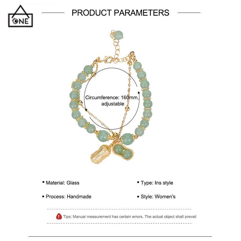 COD❤️Gelang Rantai Emas Hijau Liontin Kacang Gaya Cina Retro Untuk Wanita-A.one