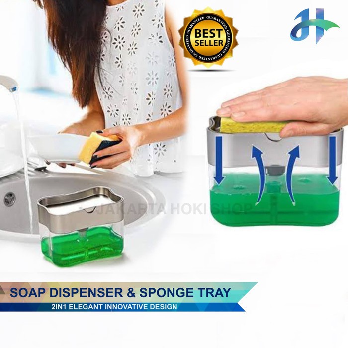 DLL45 DISPENSER SABUN DAN HOLDER SPON CUCI PIRING 2 IN 1 SISTEM POMPA