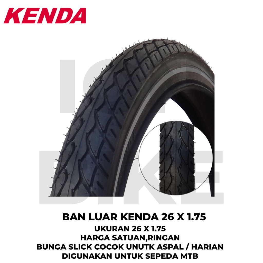 Ban Luar Kenda 26 x 1.75 Slick K924 Halus Aspal Sepeda MTB Gunung Federal Touring - 26x1.75 Gundul M