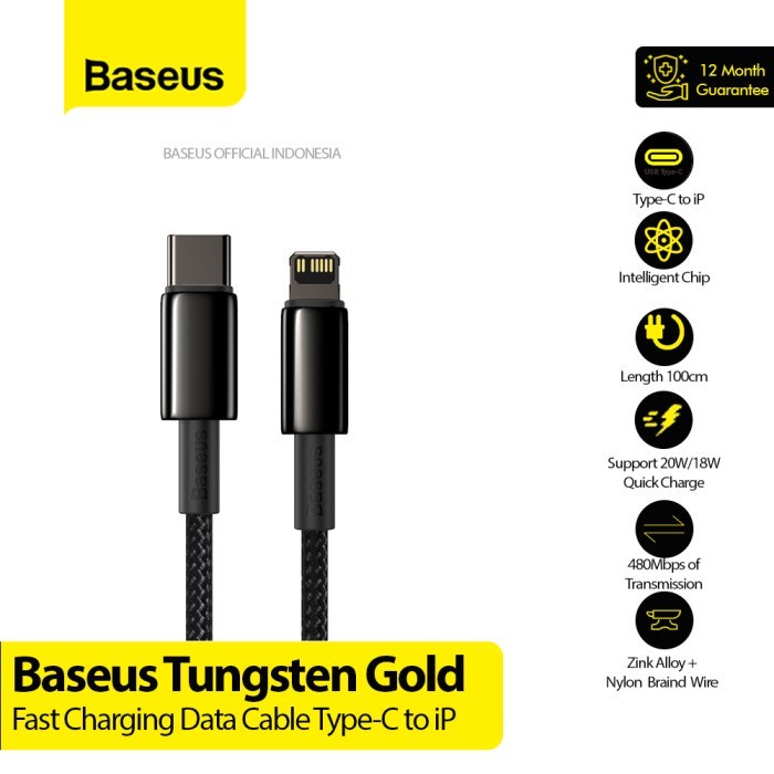 BASEUS Tungsten Gold Fast Charging Data Cable C to iP 20W 2m 1m - CATLWJ