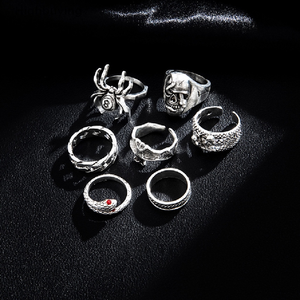 Hbid 7Pcs/set Cincin Ular Punk Untuk Wanita Gothic Spider Pria Fashion Perhiasan Hadiah Aksesoris Glory