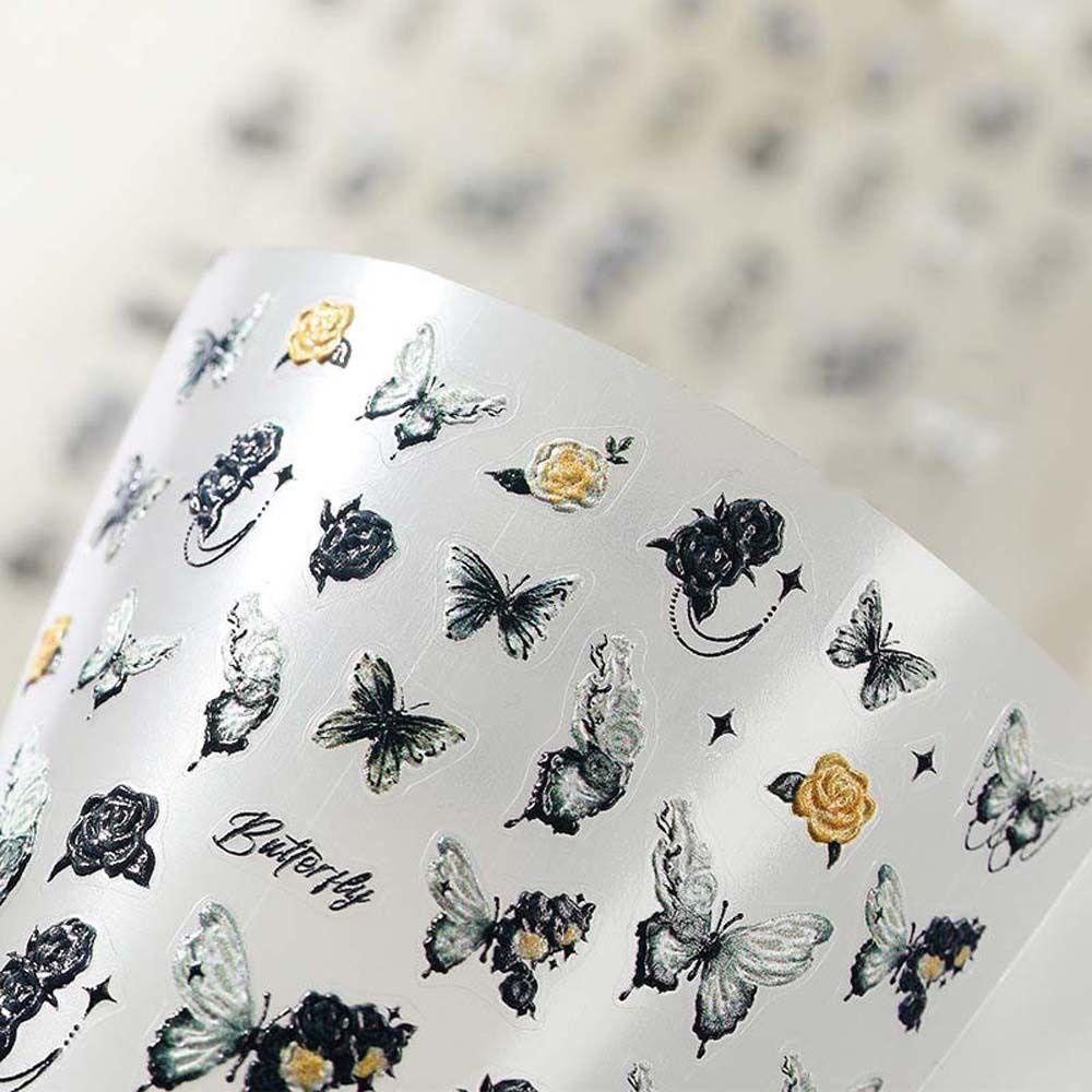 AUGUSTINA Agustina Stiker Kuku Kupu-Kupu Fashion 5D Relief Manicure Aksesoris Rose Nail Art Dekorasi