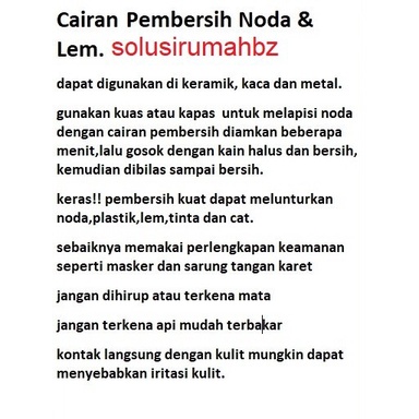 CAIRAN PEMBERSIH KUAT UNTUK NODA &amp; LEM BACA KETERANGAN U/ KERAMIK KACA