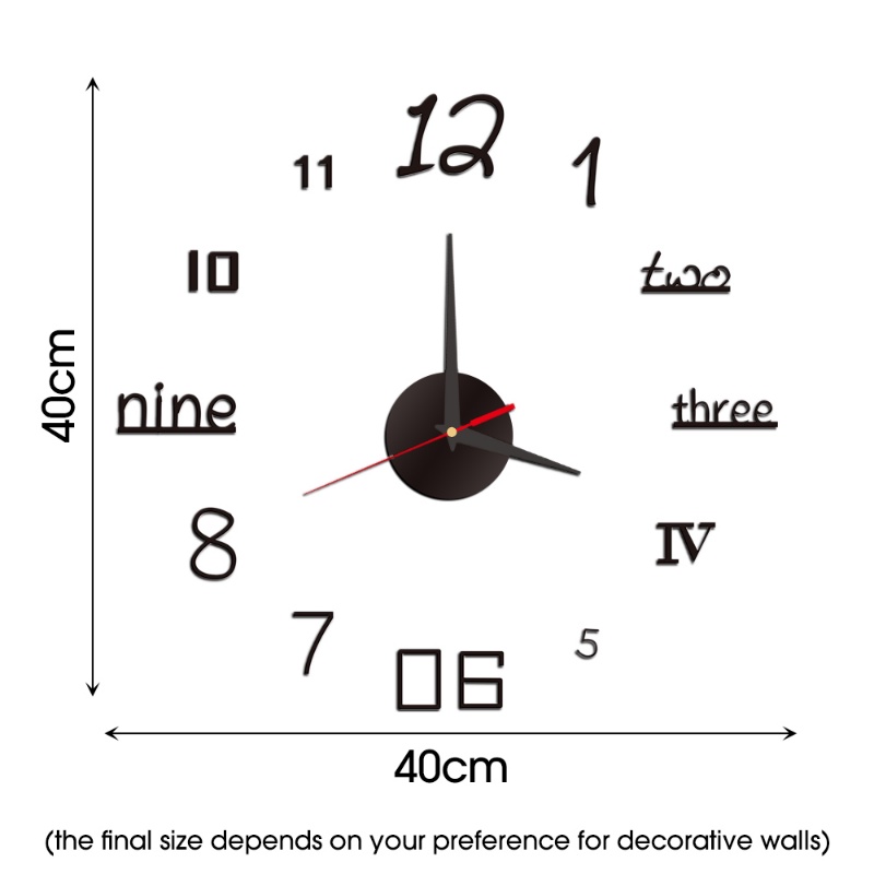 Jam Dinding Cermin Akrilik Gaya Modern/Jam Quartz Perekat Diri DIY Untuk Dekorasi Dinding Ruang Tamu Kantor