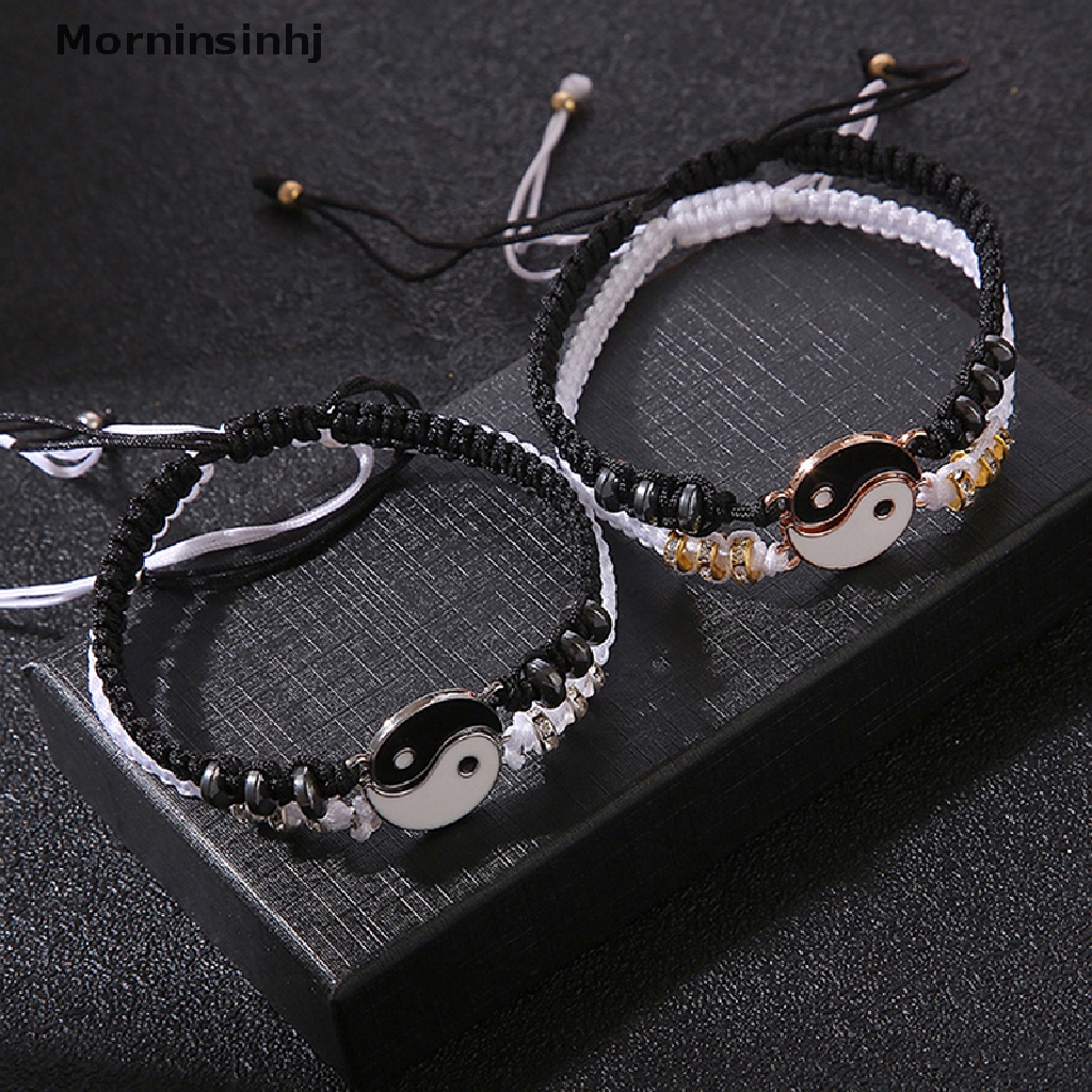 Mornin 2 Pcs Tai Chi Yin Yang Pasangan Gelang Kalung Set Liontin Adjustable Kepang Rantai Gelang Yang Sesuai Dengan Kekasih Gelang Choker id