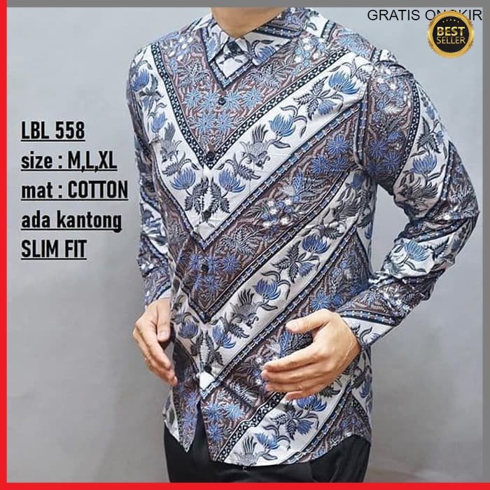 KEMEJA PRIA BATIK LENGAN PANJANG HEM BAHAN KATUN HALUS 40S LBL 558 BAJU MODERN MEWAH SLIMFIT SLIM FIT BY JAKARTA